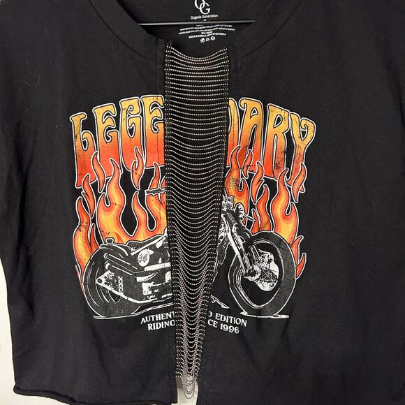 Vintage Style Motorcycle Crop Top 'Legendary' Graphic Flames Biker T-Shirt - Picture 2 of 4